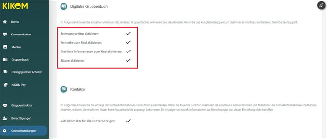 1 Gruppenbuch Einstellungen