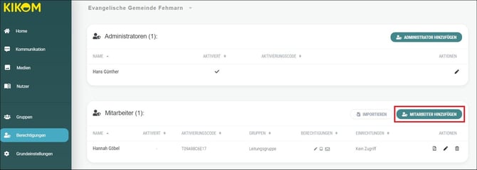 1 Mitarbeiter hinzufügen