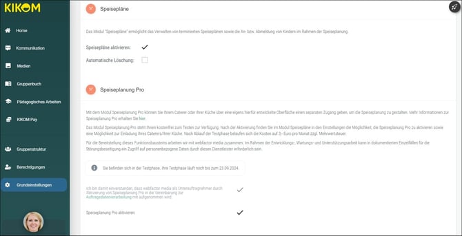 1 Speiseplan Einstellungen
