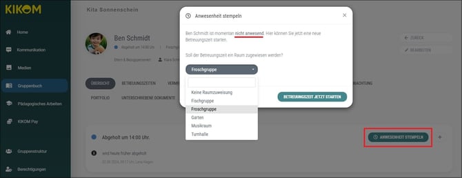 2 Nicht anwesend dann Raum