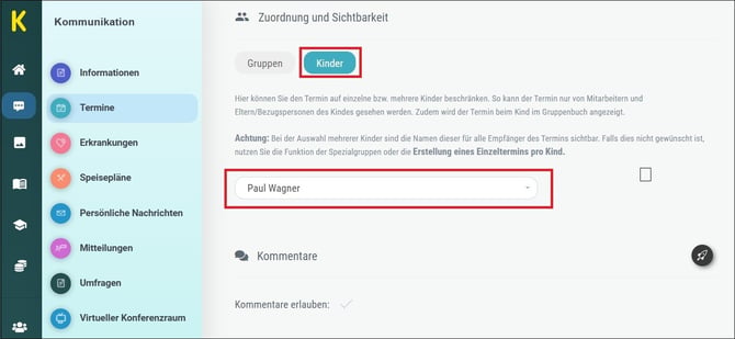 3 Termine - Zuordnung Kind